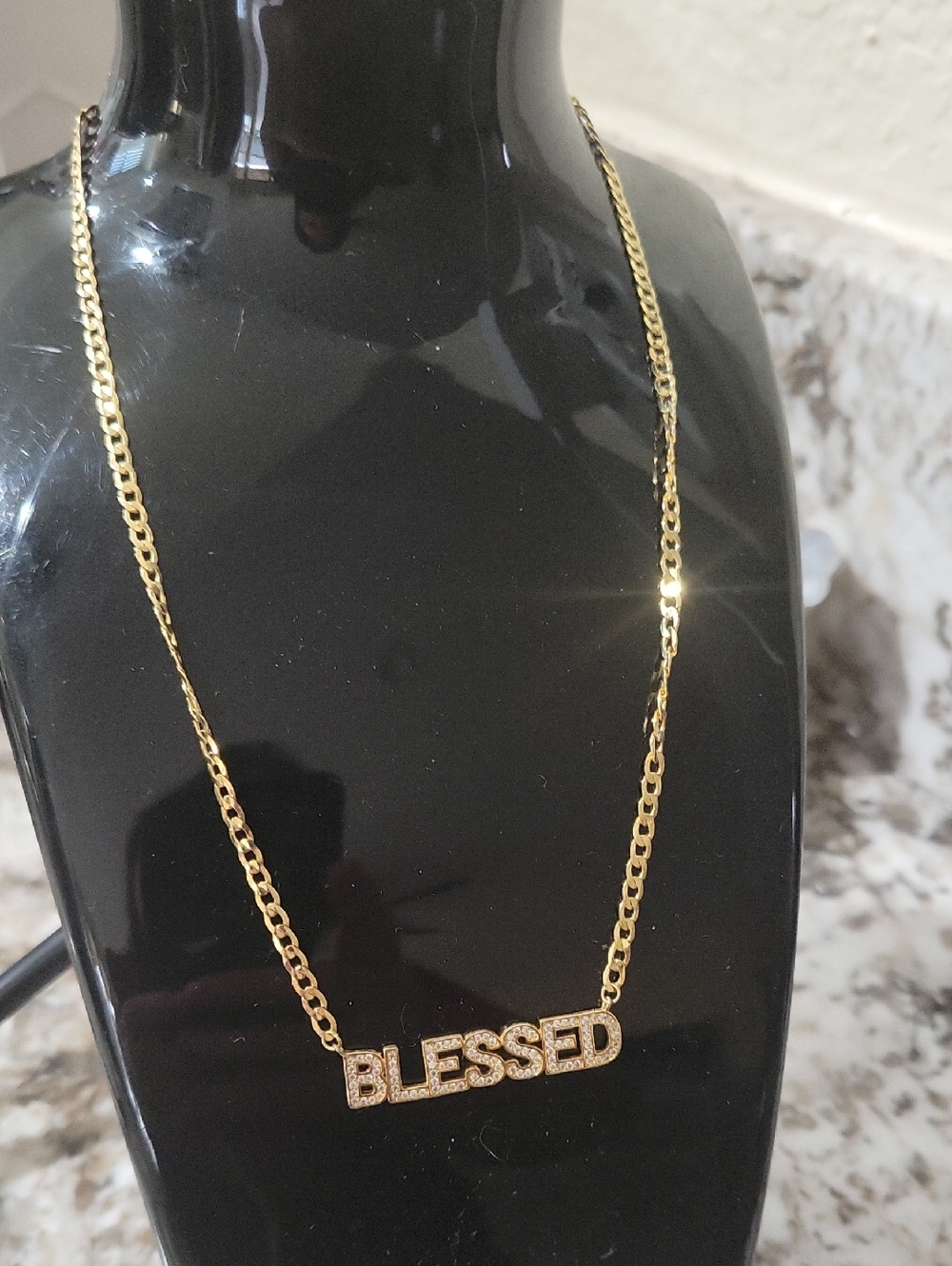 Gold 'BLESSED' Pavé Pendant Necklace - Women Jewelry